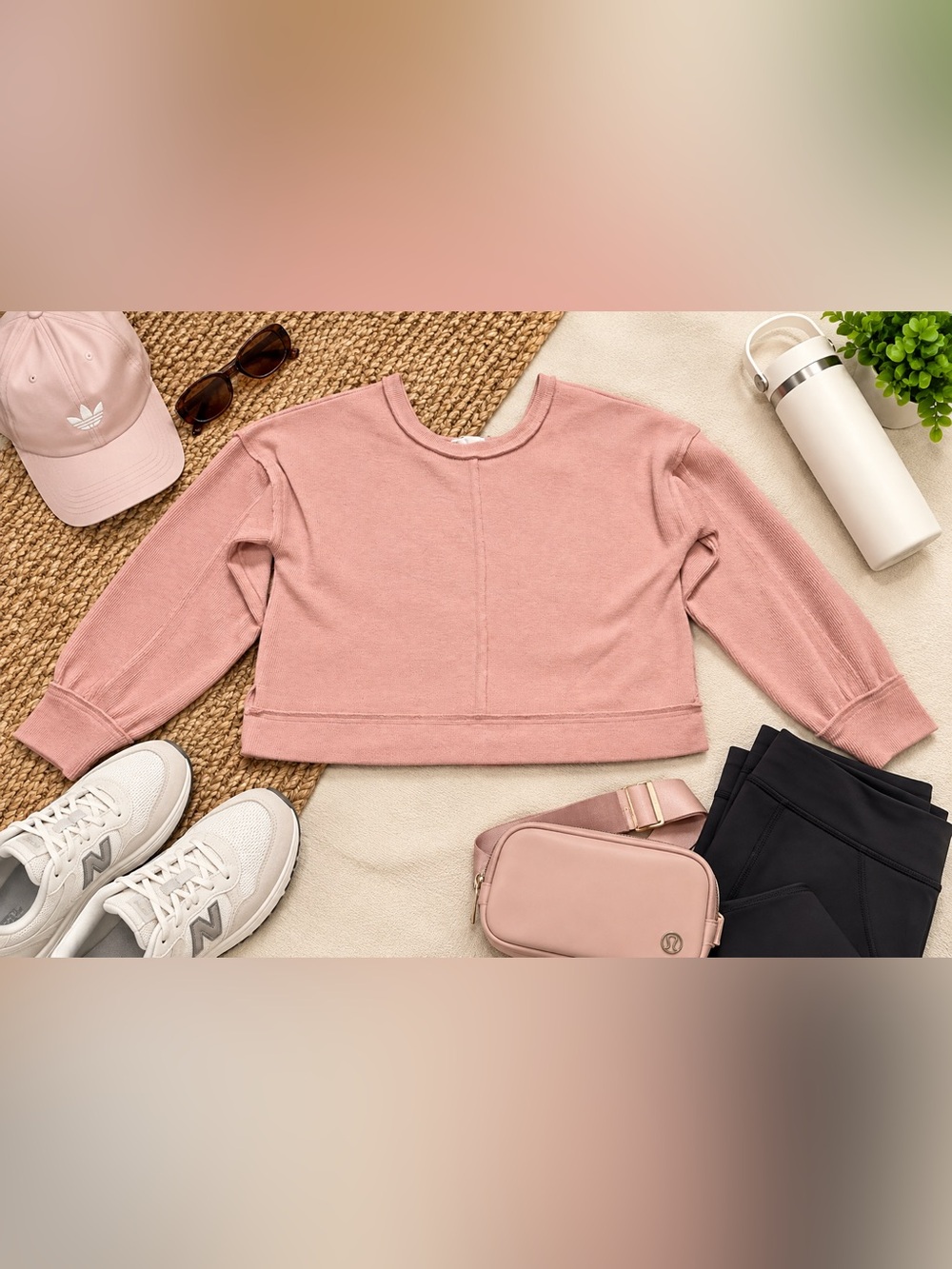 New In Women’s Dusty Rose Pink Cropped Pullover Sweater Balloon Sleeve